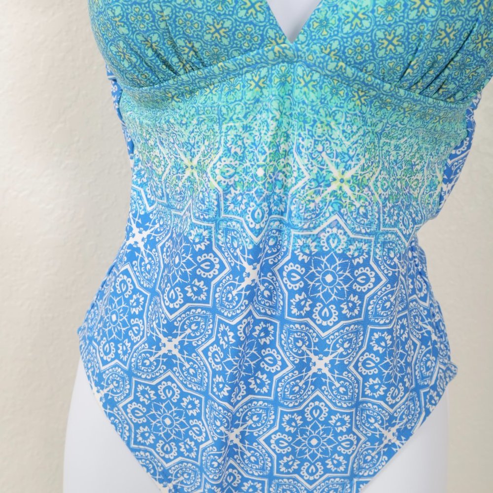 La Blanca Tile We Meet Again One Piece‎ Swimsuit, teals and blues, 4 NWOT - Picture 12 of 15